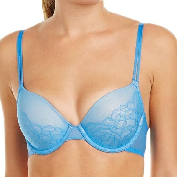Wacoal Stark Beauty rose contour underwire bra in blue lace overlay size 34D - Picture 1 of 7